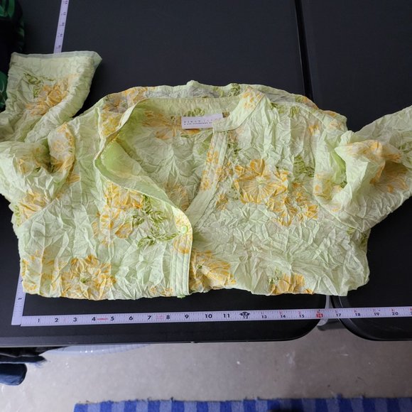 First Issue Womens Lime Green Floral Sheer Button-Down Blouse Large Mature Light - Picture 7 of 11